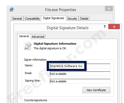 Screenshot of the StarWind Software Inc certificate